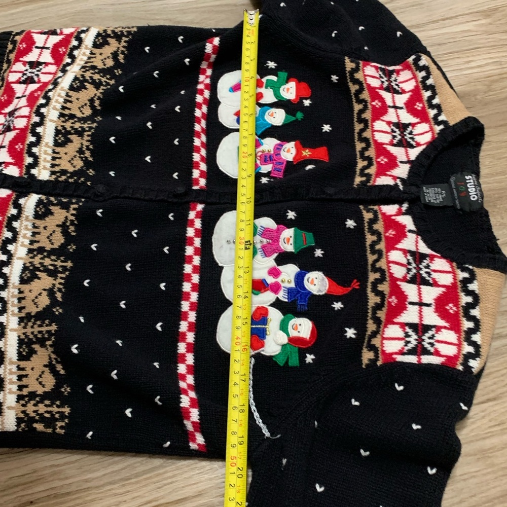 Vintage Christmas Snowman Reindeer Fair Aisle Cardigan - Petite Large - Picture 6 of 7